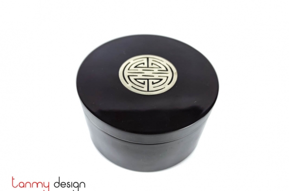 Black round cylinder box attached with  longevity word 15*H8cm